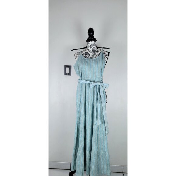 Splendid Dress Womens Size Large Maxi Striped Teal/White - Picture 1 of 14